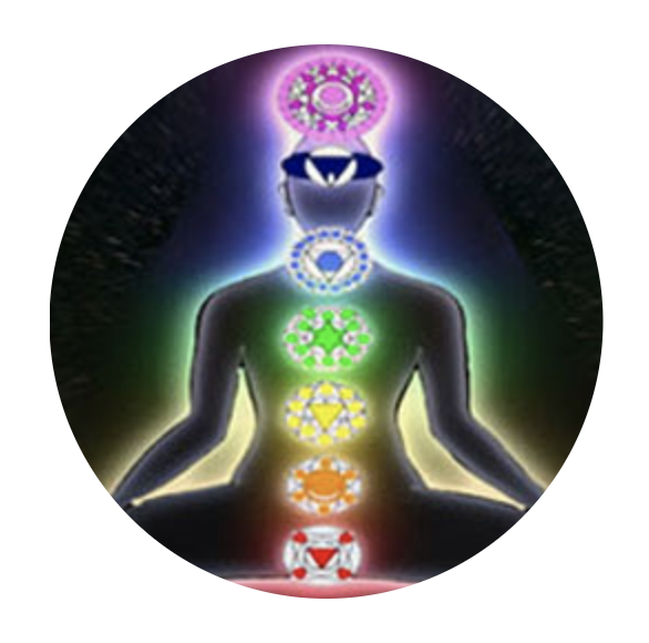 A person is sitting in the center of a chakras.
